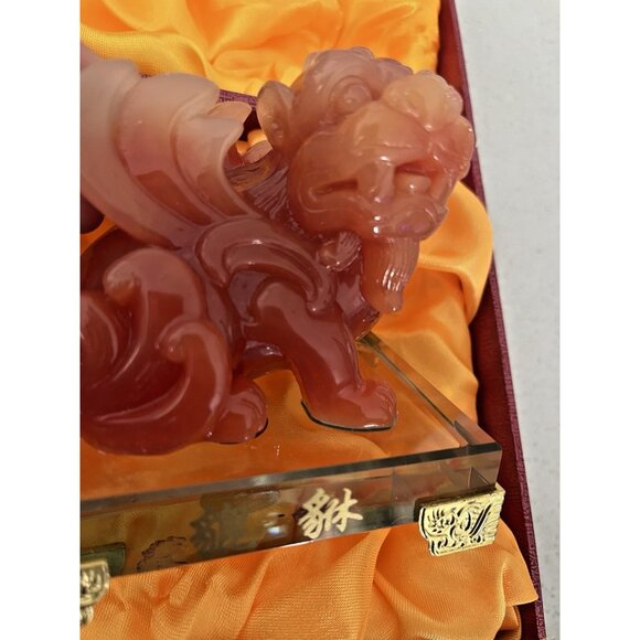 Feng Shui Amber Pi Yao/Pi Xiu Wealth Prosperity Statue 4" New Figurine In Box - Picture 5 of 8